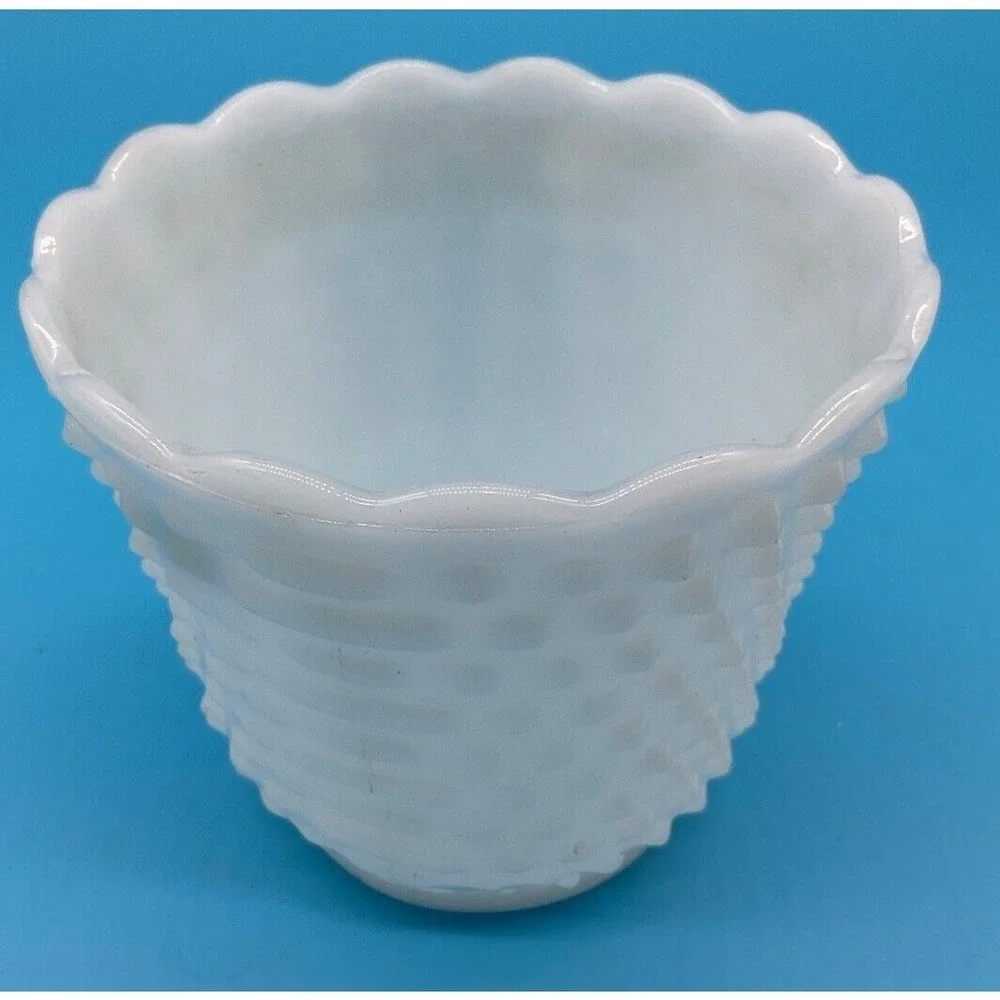 Vintage White Milk Glass Hobnail Vase Planter 4.5